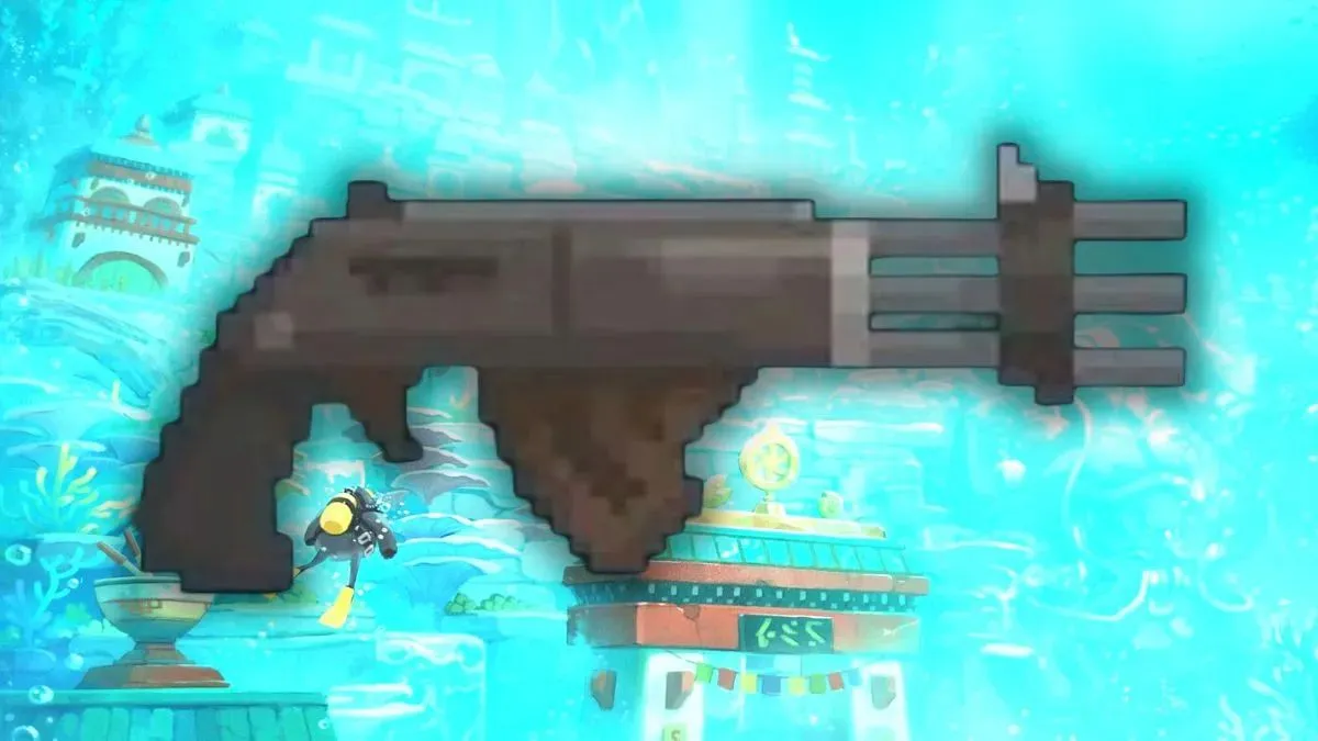 Screenshot from Dave the Diver, showing an enlarged Triple Axel gun