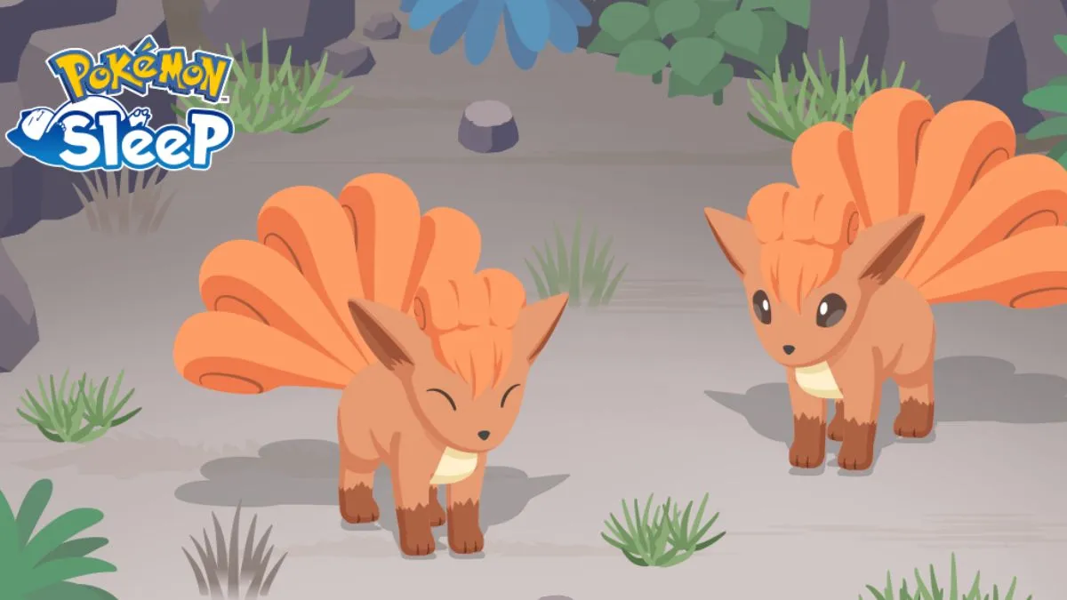 Image of two Vulpix at the Taupe Hollow area of Pokemon Sleep
