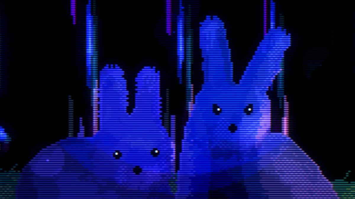 close up of rabbits done in a pixel style from animal well