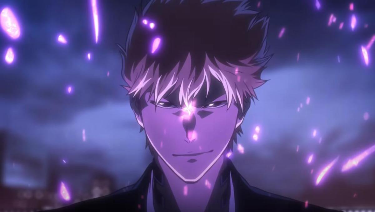Ichigo grins between purple sparks