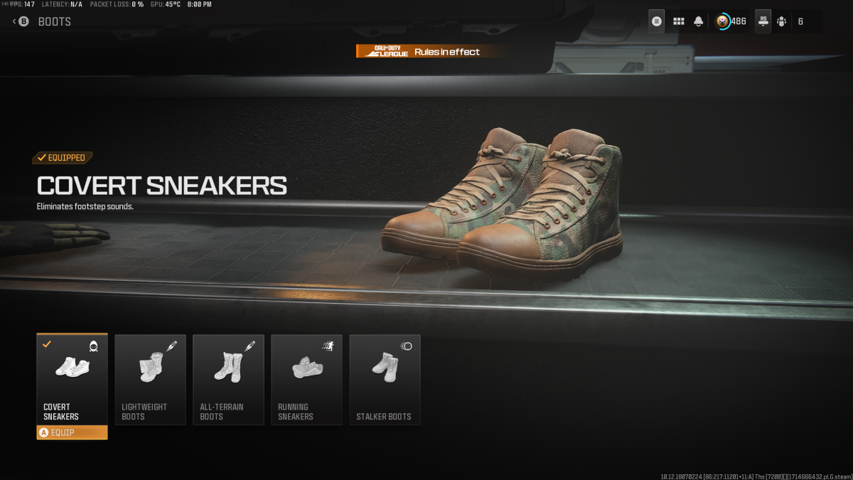 Covert Sneakers are the best boots Perk. Screenshot by The Escapist
