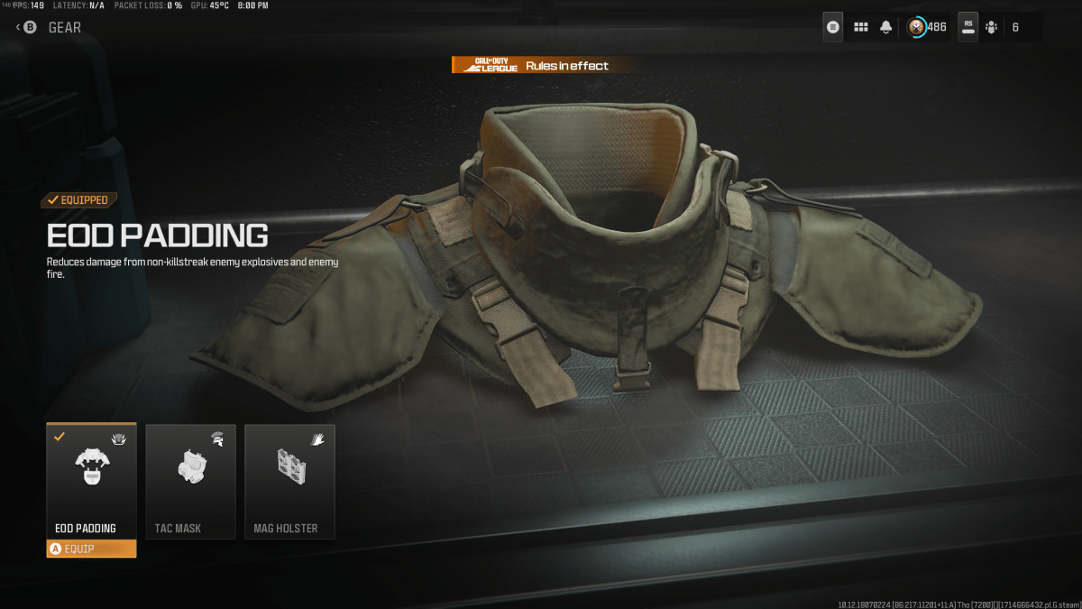 You want EOD Padding equipped to protect from grenades. Screenshot by The Escapist