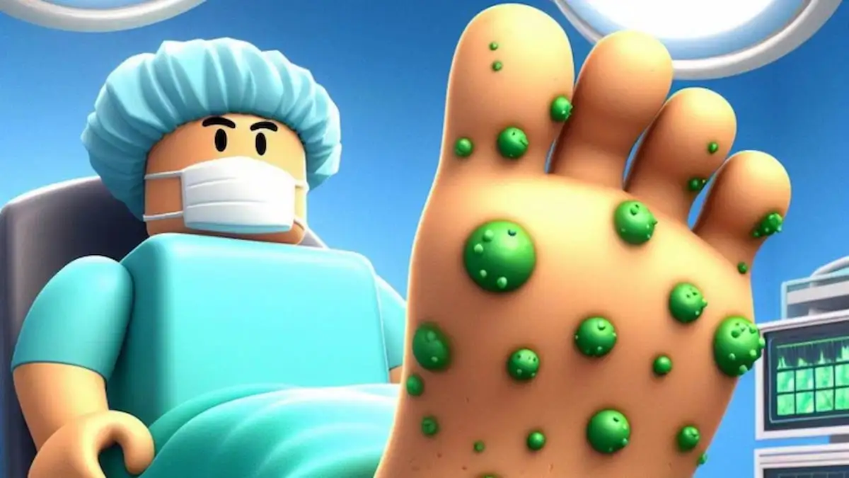 A Robloxian in a hospital gown with a foot infection