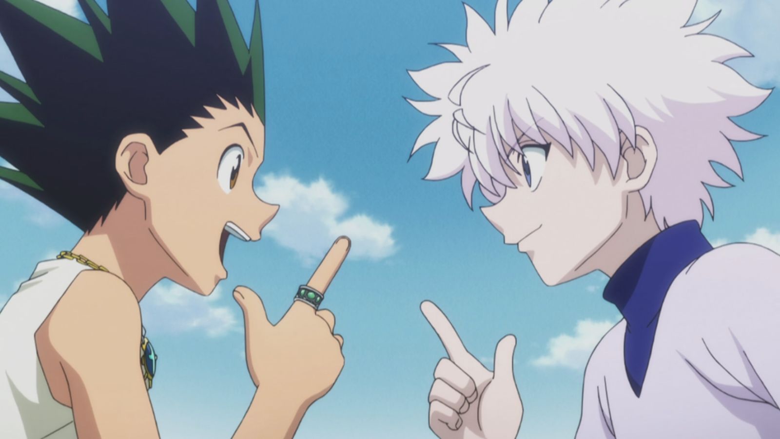 Gon and Killua point at each other