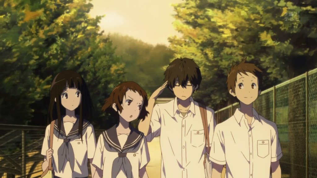 Oreki is joined by his classmates outside