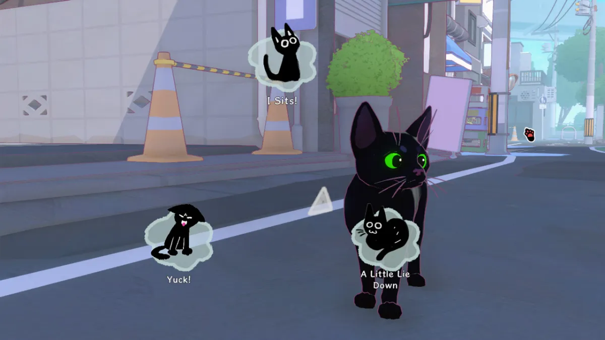 Little Kitty, Big City, a black cat with three emote symbols around it.