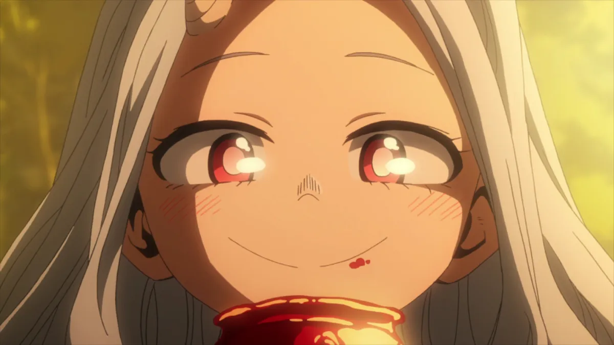 Eri smiles with blood on her mouth