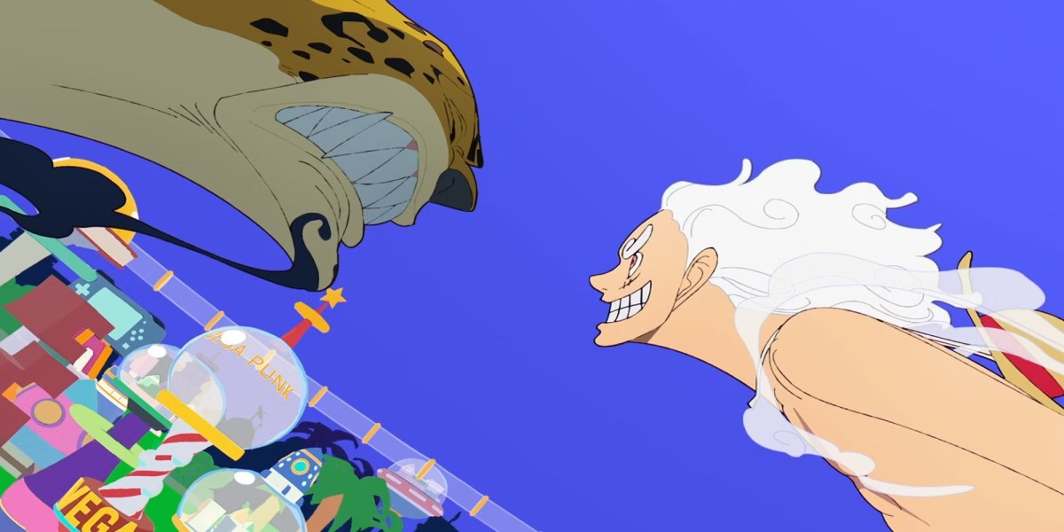 Rob Lucci and Luffy preparing to fight