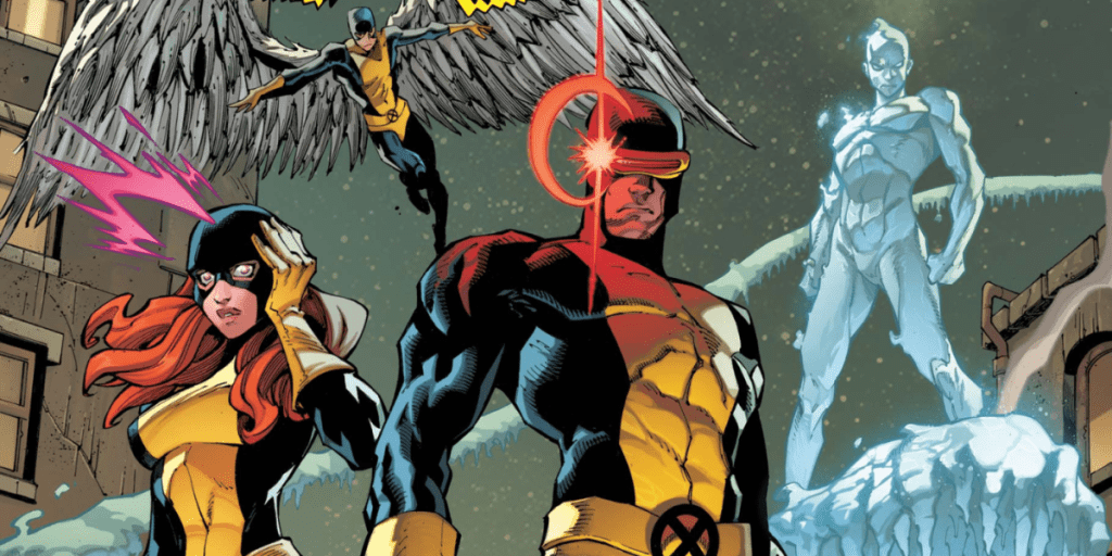 The original X-Men in their original costumes.