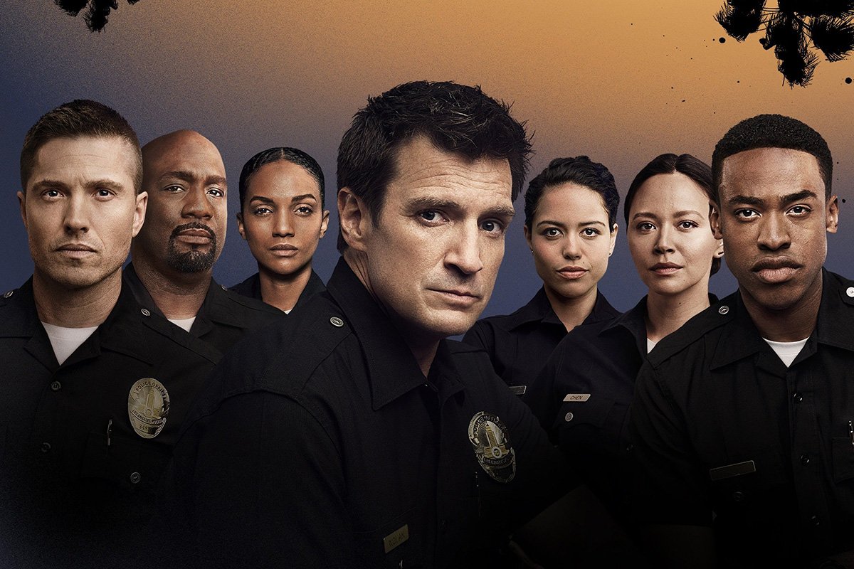 The police characters in The Rookie Season 5 stand together for seasonal key art