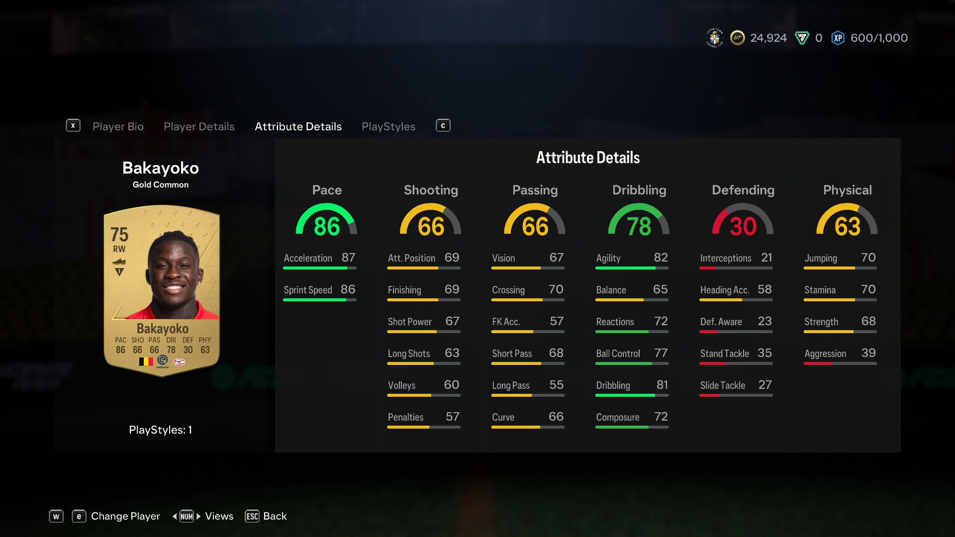 Johan Bakayoko ea fc 24 stats