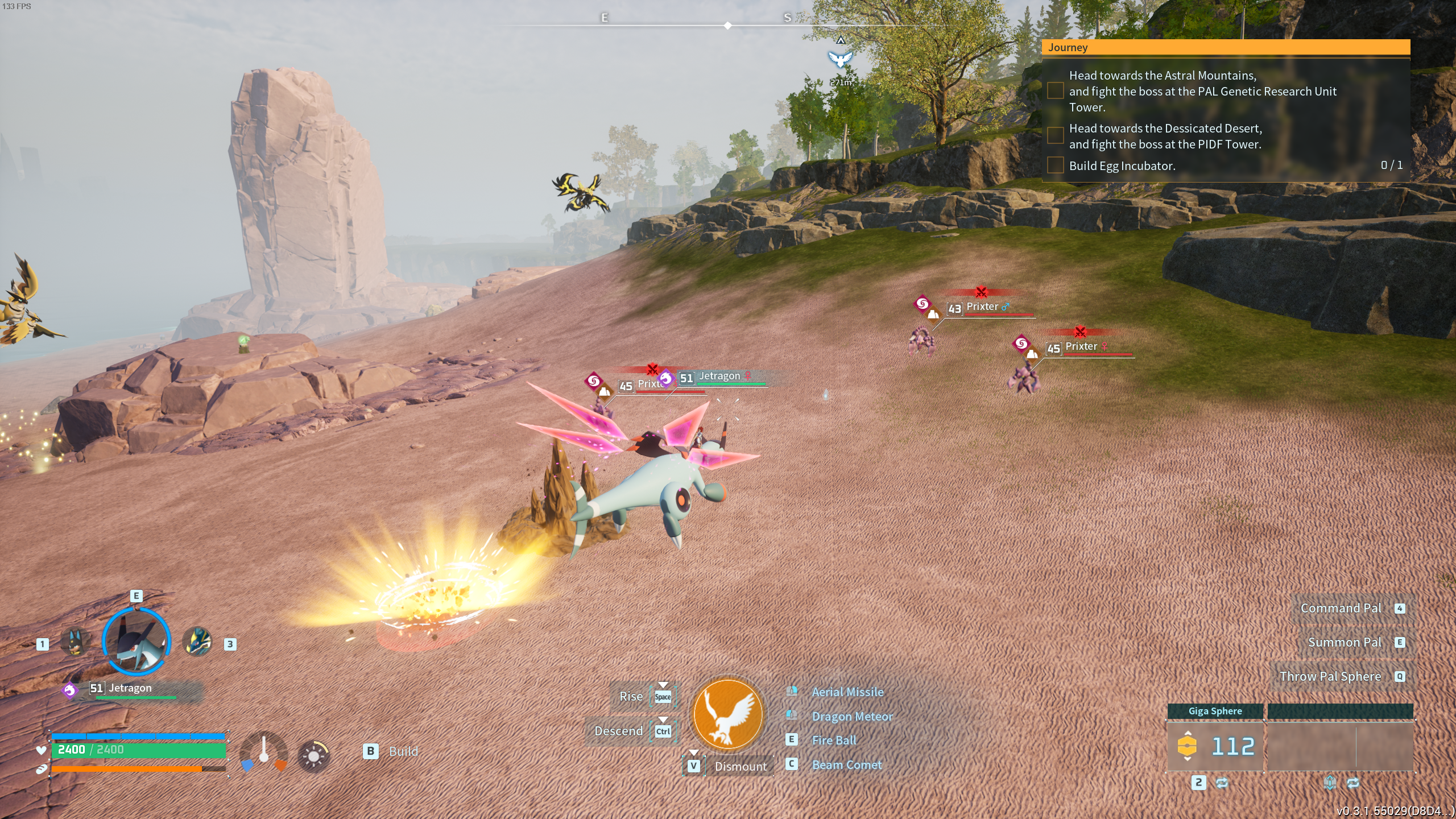 Image of several Prixters in the desert attacking a Pal Tamer's Jetragon