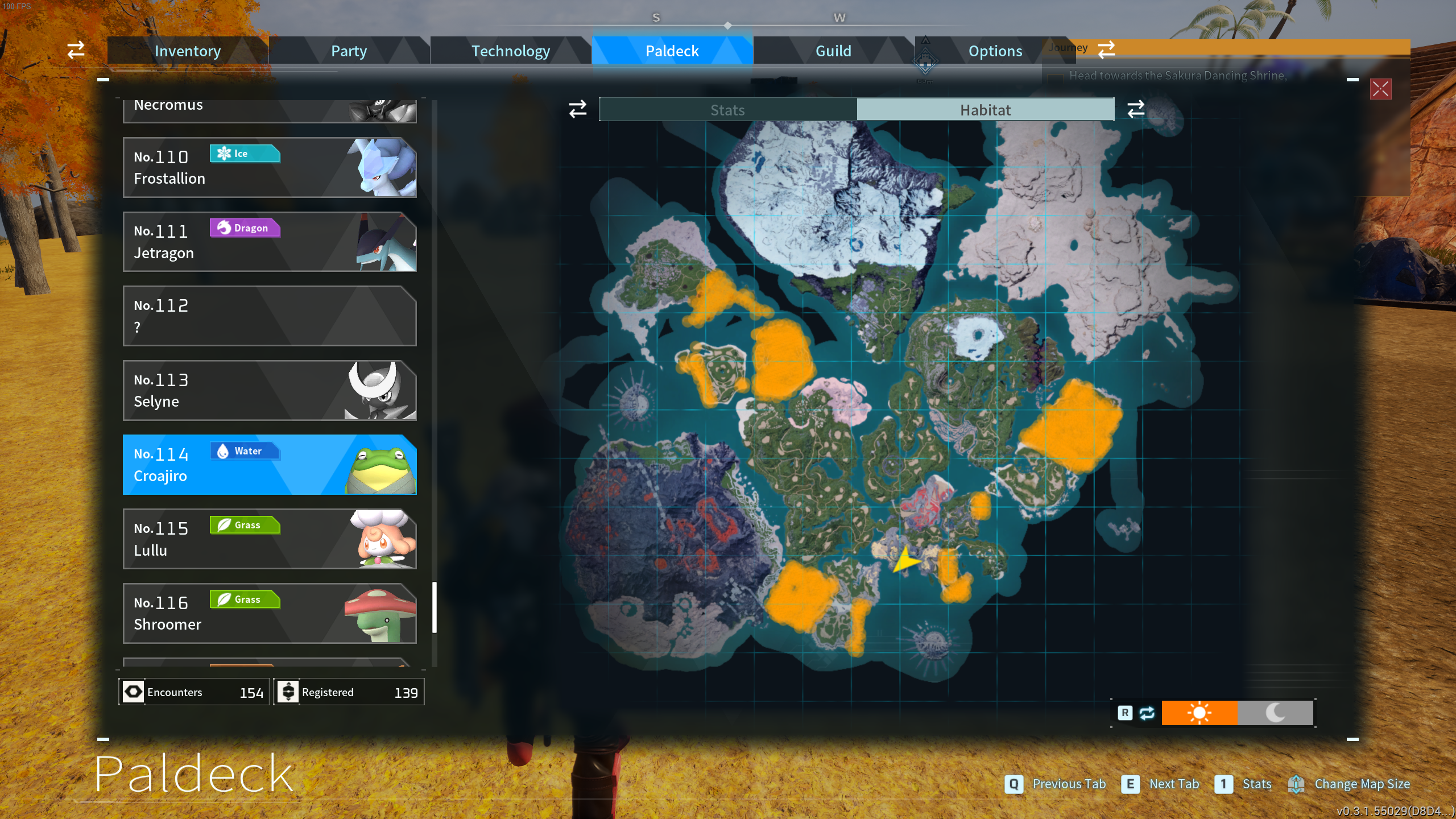 Image of the Palworld map with several islands marking Croajiro's spawn location