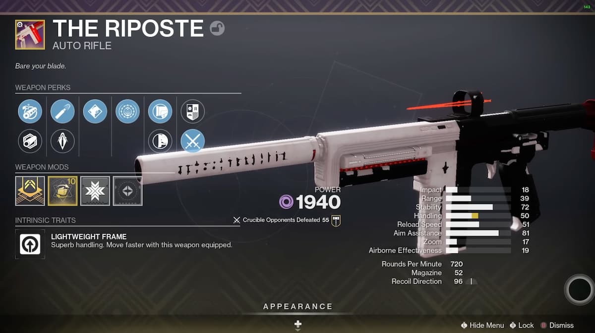 Destiny 2 The Riposte God Roll PvP & PvE