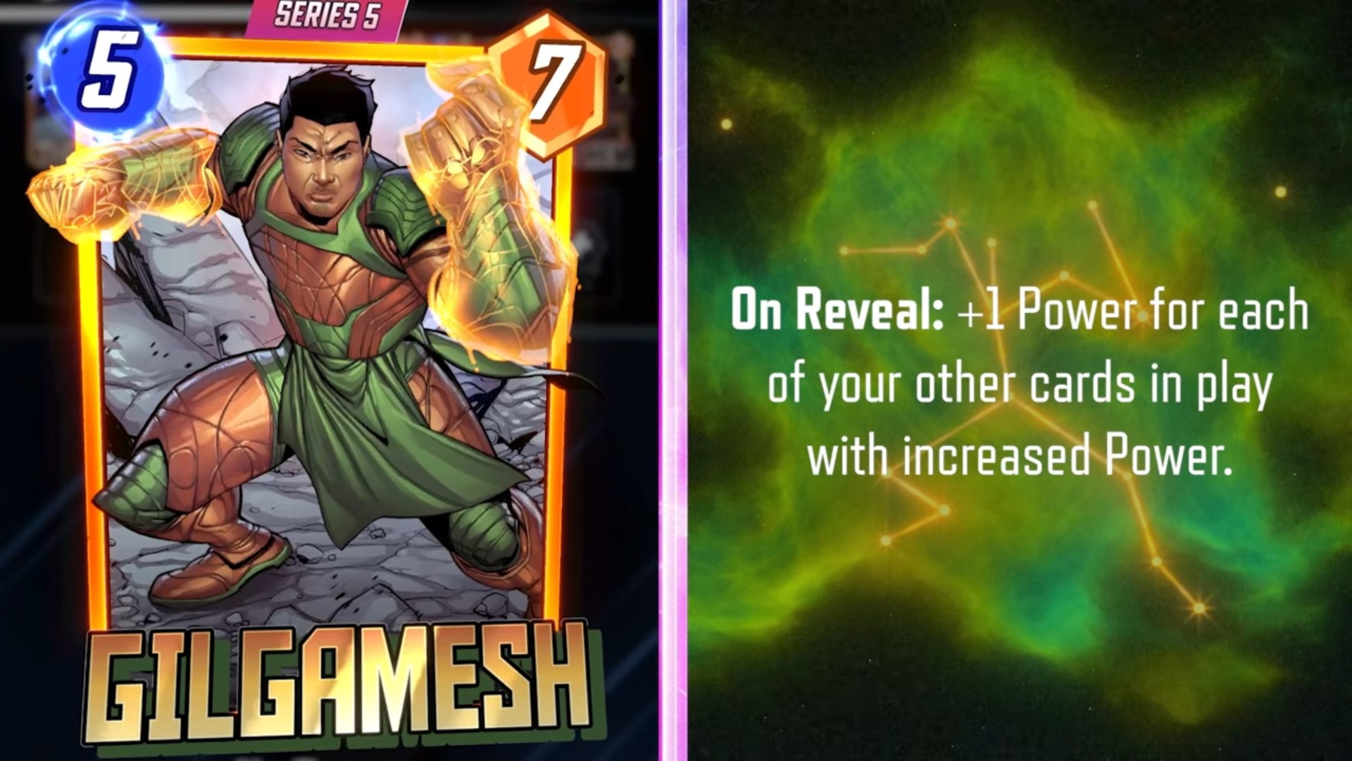 gilgamesh card art and in-game text marvel snap
