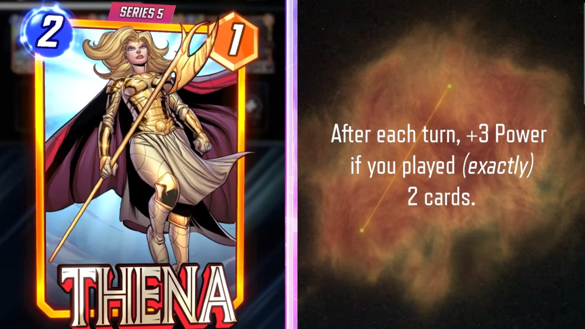 thena card art and text for marvel snap