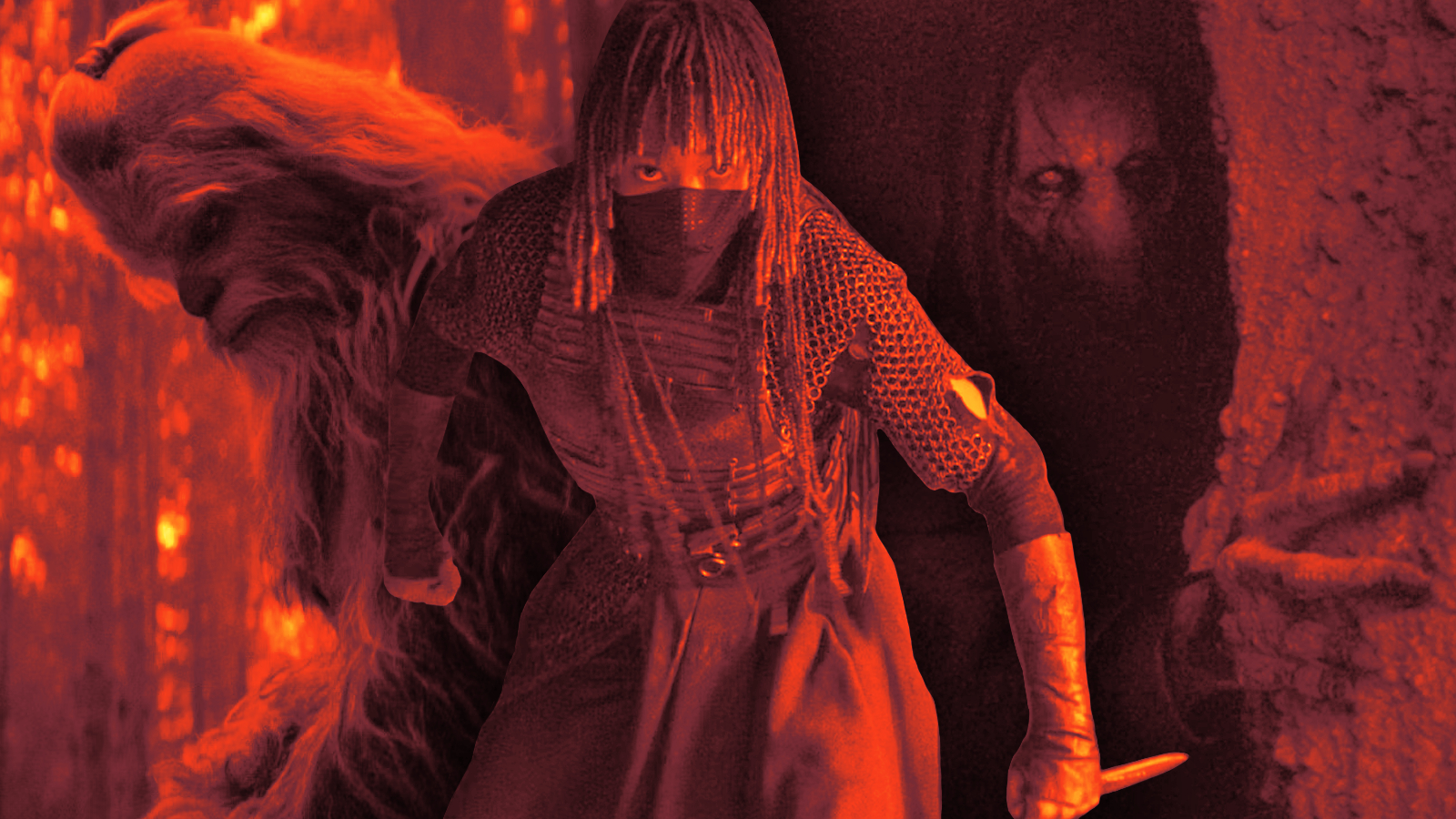 Combined stills of Kelnecca, Mae Aniseya, and Darth Plagueis from The Acolyte Season 1