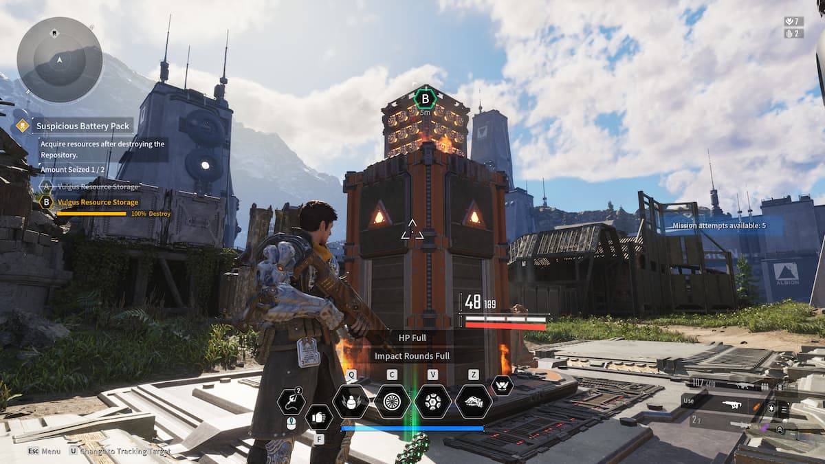 Image of Lepin standing outside of a repository during the Suspicious Battery Pack section of the mission in The First Descendant 
