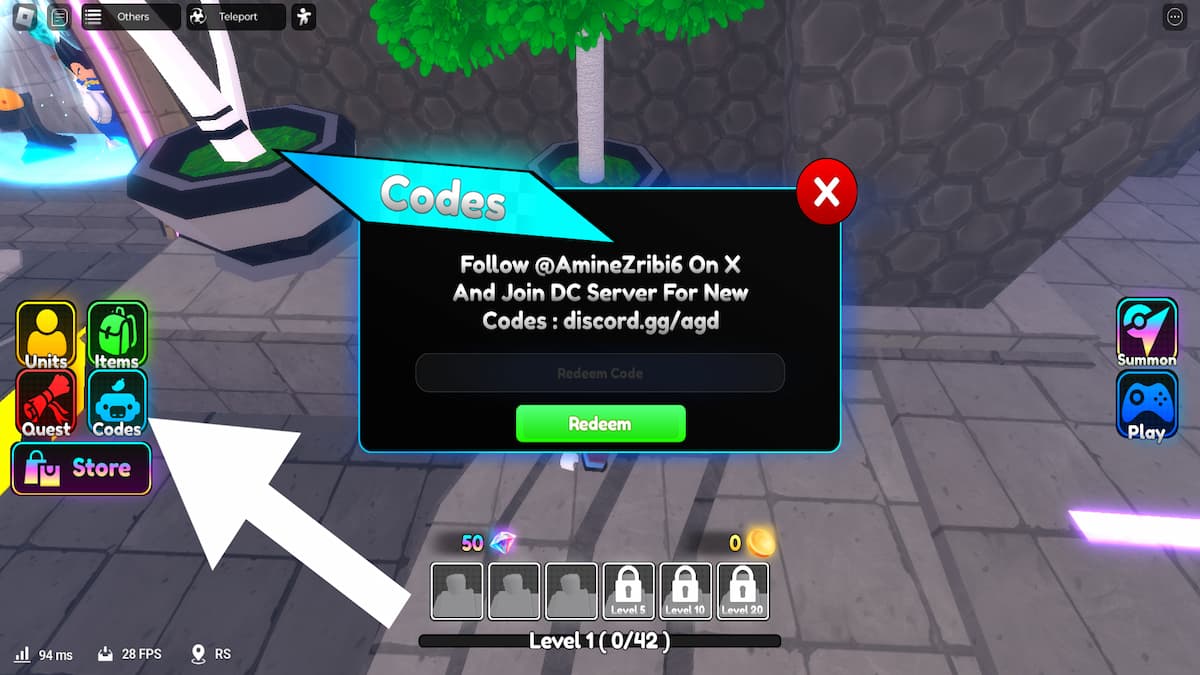 How to redeem codes for Anime Guardians Defense.