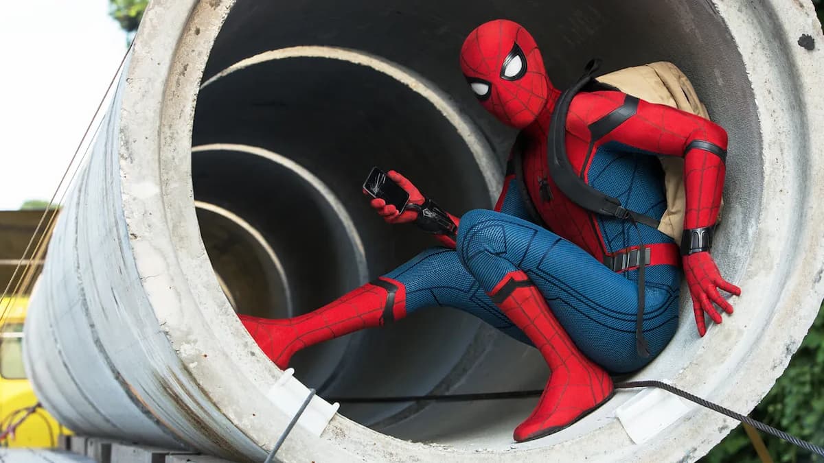 Spider-Man in a concrete tube