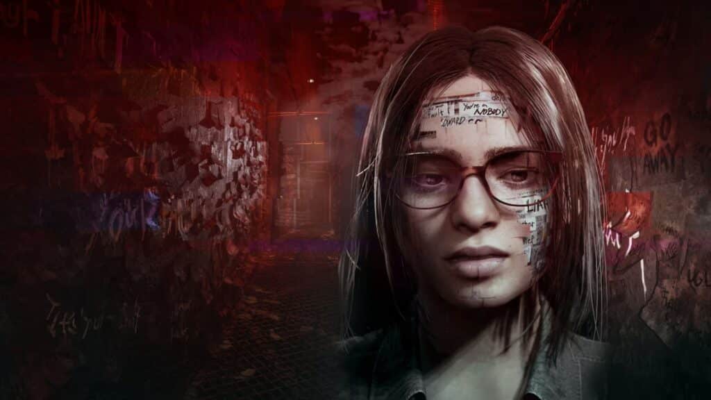 Silent Hill The Short Message promotional artwork with main character in a red room with notes on face.