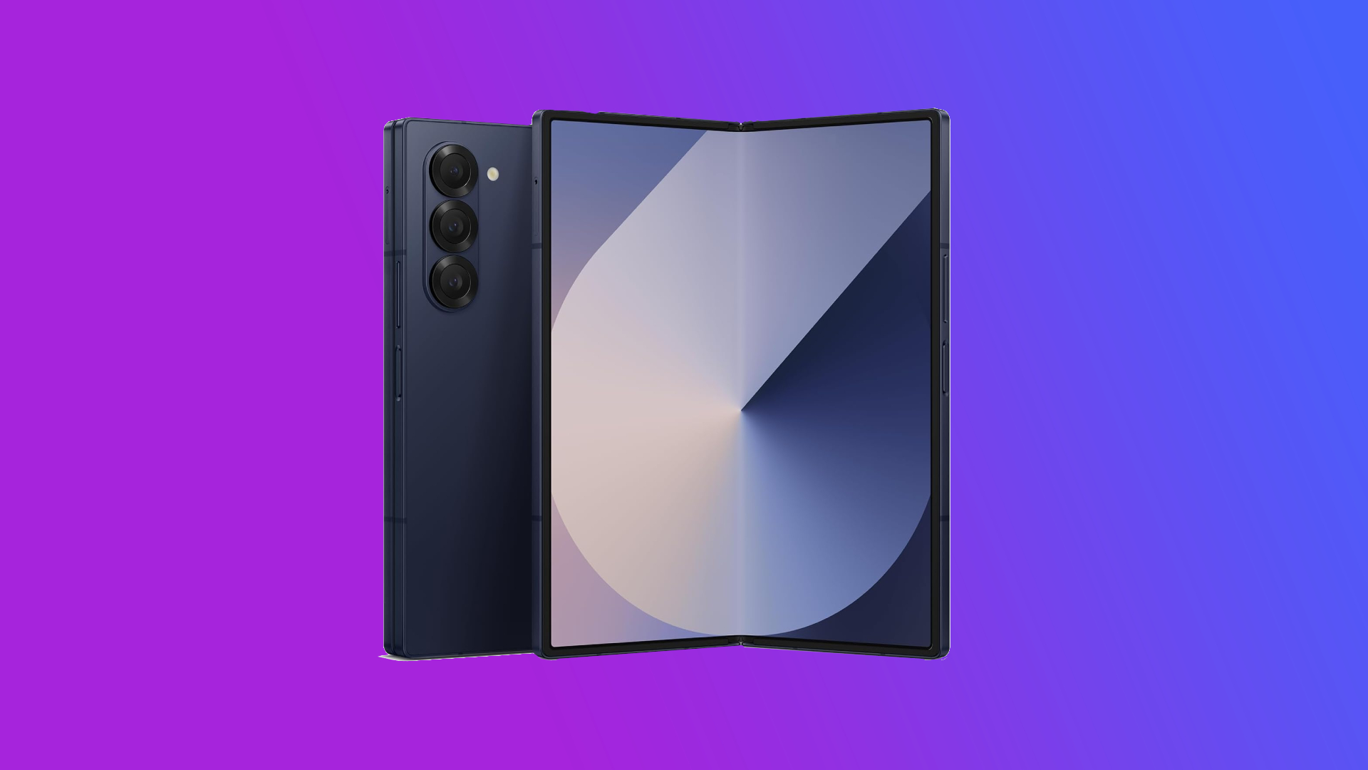 Samsung Galaxy Z Fold 6, on purple gradient,