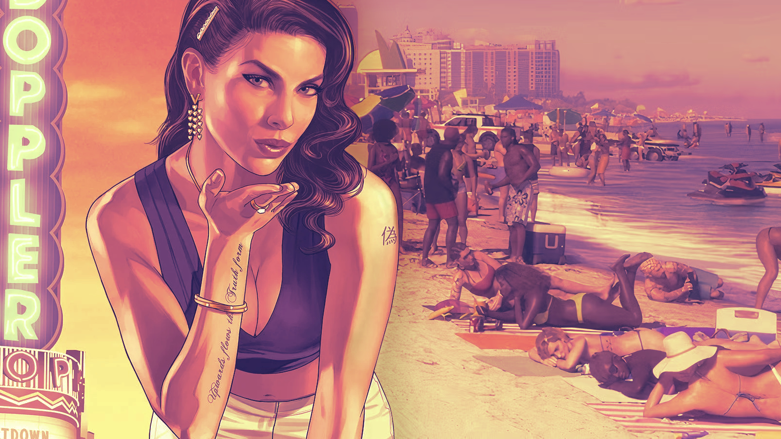 An Escapist custom header combining GTA V key art with a still of Vice Beach from GTA VI