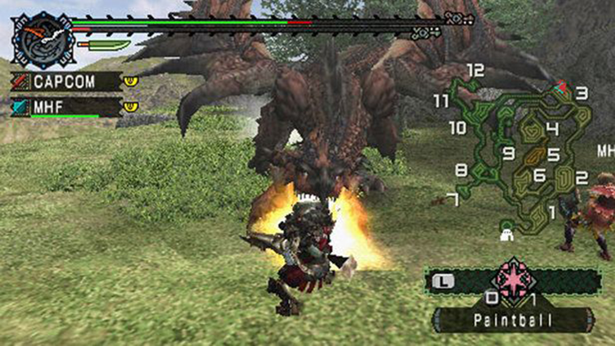 Monster Hunter Freedom - fighting a Rathalos