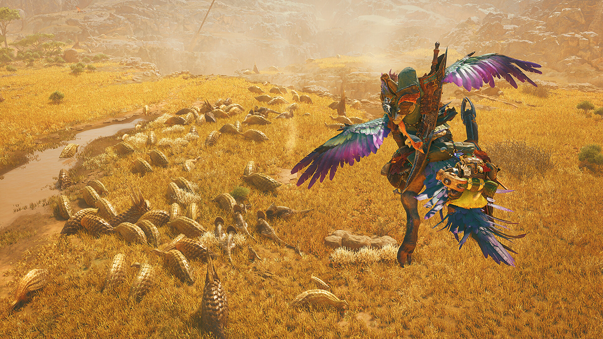 Monster Hunter Wilds - gliding with a Seikret