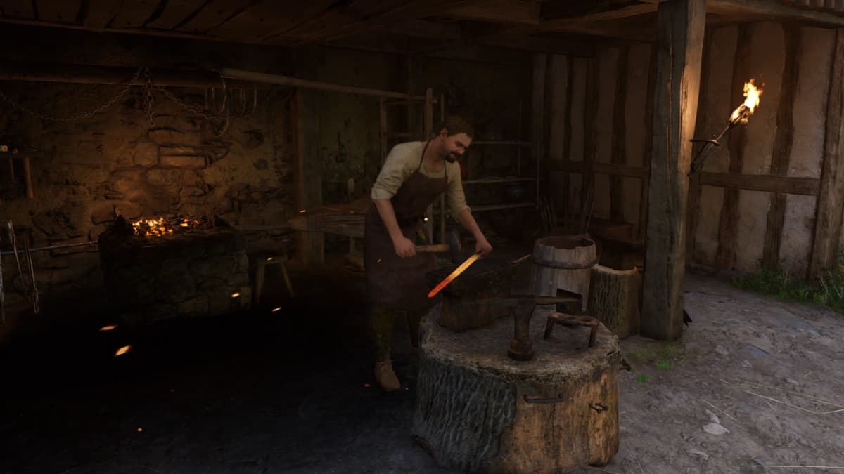 Osina working at the forge in Kingdom Come Deliverance 2