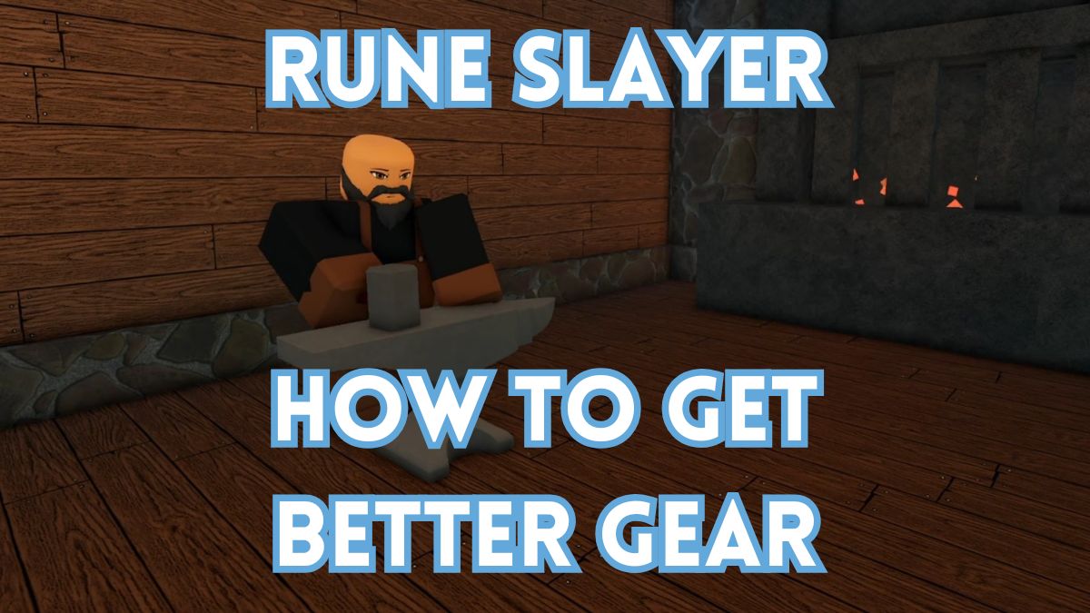 Rune Slayer Blacksmith is banging on an Anvil with a bit of text in the background