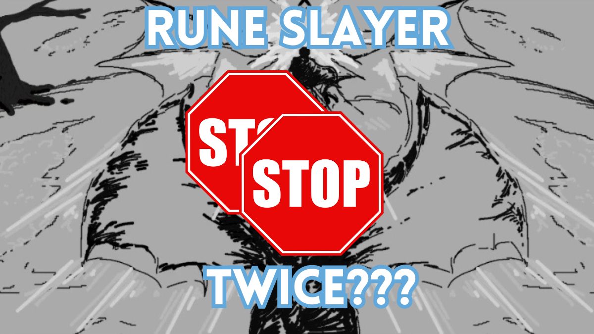 Rune Slayer game cover with two stop signs