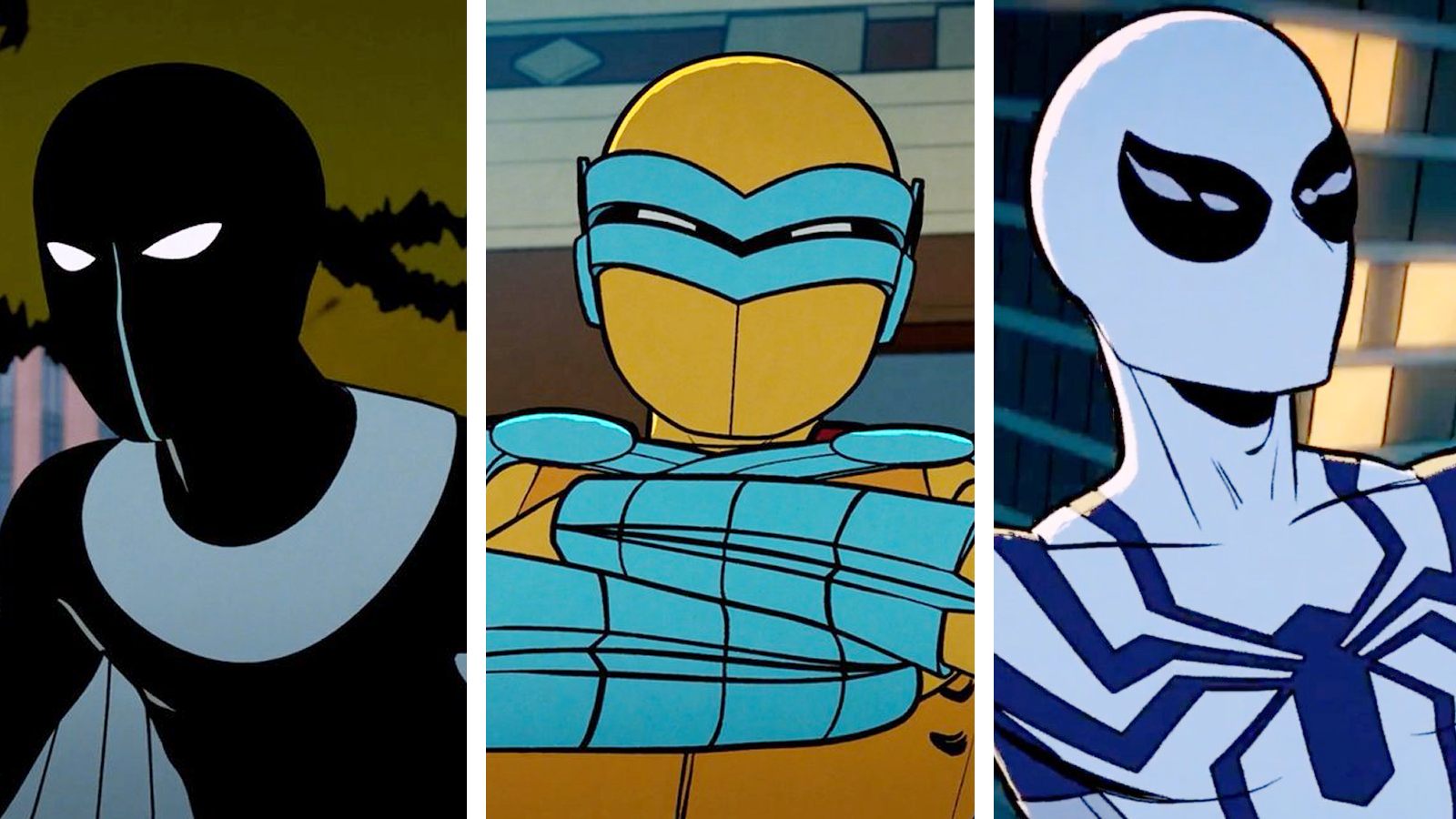 A custom Escapist header combining stills of the Dusk, Prodigy, and Future Foundation costumes in Your Friendly Neighborhood Spider-Man