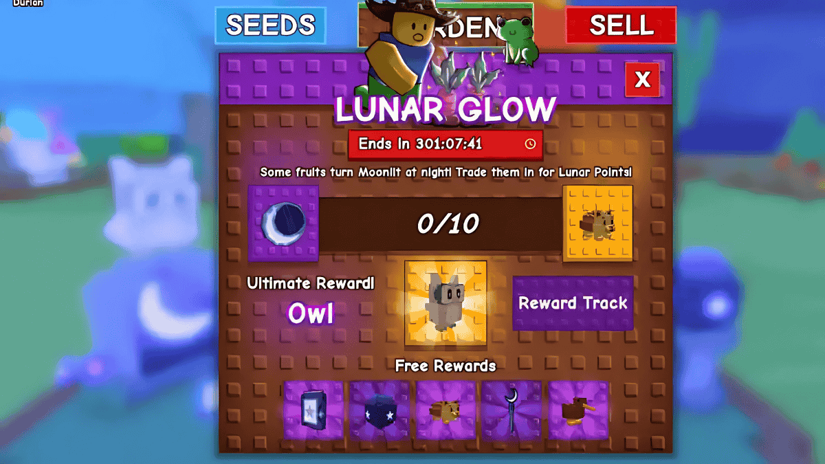 Las recompensas del evento Lunar Glow New Lunar dentro de la experiencia Grow A Garden Roblox