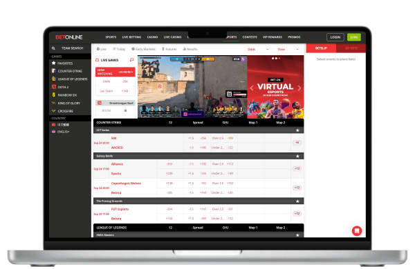Screenshot of the BetOnline esports betting site section