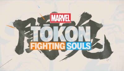 Logo for "Marvel Tōkon: Fighting Souls" featuring bold typography and dynamic ink brush strokes.