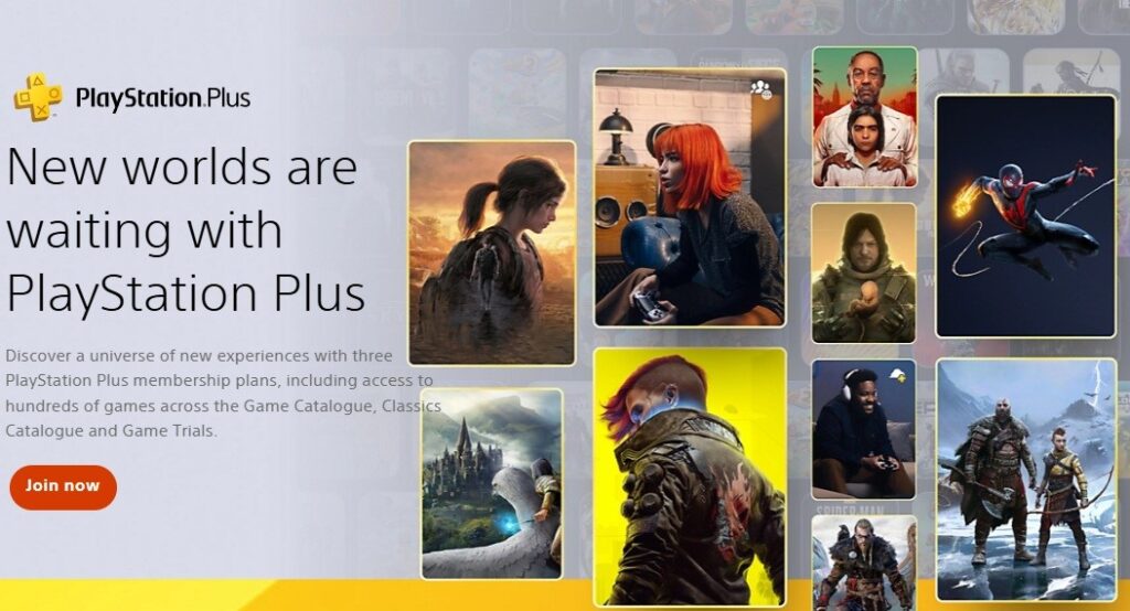 PlayStation Plus banner showing characters from popular games and subscription details
