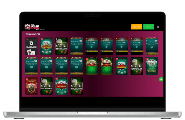 TheOnlineCasino.com game library featured on a laptop