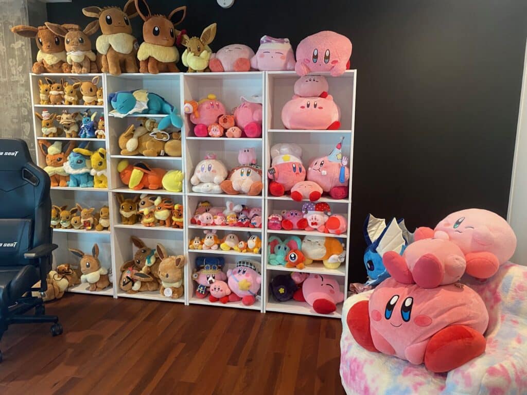 kirby plushies wall