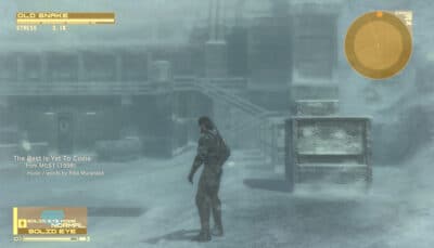 Old Snake exploring snowy Shadow Moses in MGS4