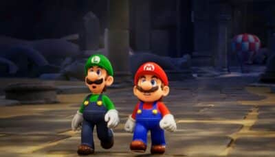 Mario and Luigi exploring ancient ruins together