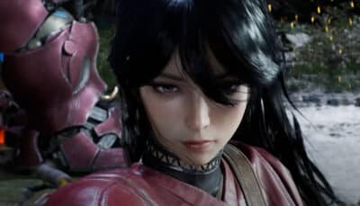 Close-up of Emma the Sealer in red outfit with intense gaze in Beast of Reincarnation