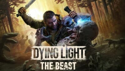 Survivor fighting zombie with knife and flashlight in swamp forest