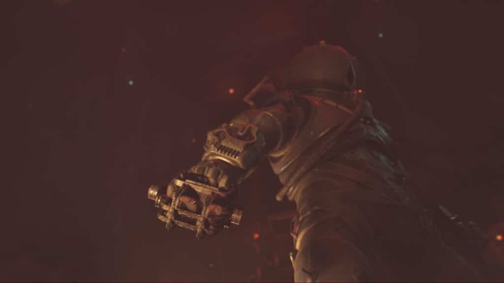 The Traveler wielding a mechanical gauntlet in Cronos The New Dawn