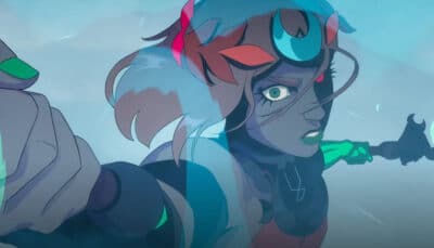 Close-up of Melinoë holding a weapon with a determined expression