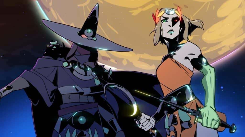 Hades 2 artwork showing Melinoe and Hecate standing together beneath a glowing moon
