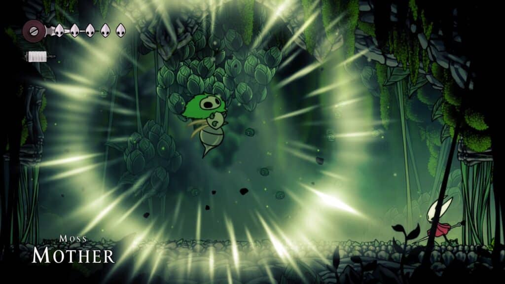 Hollow Knight Silksong boss fight against Moss Mother