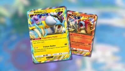 Raikou ex and Entei ex Pokémon cards with Legendary Pulse ability