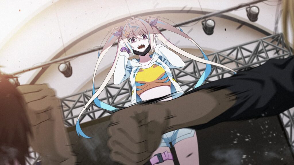 ステージ上でショックを受ける少女