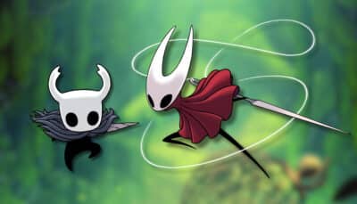 Hollow Knight and Hornet fighting scene.